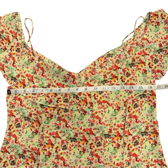 Zara Yellow Multicolor Floral Print Flutter Sleeve Dress Sz M - Picture 5 of 7